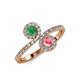 4 - Kevia Emerald and Pink Tourmaline with Side Diamonds Bypass Ring 