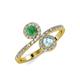 4 - Kevia Emerald and Aquamarine with Side Diamonds Bypass Ring 