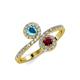 4 - Kevia London Blue Topaz and Ruby with Side Diamonds Bypass Ring 
