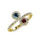 4 - Kevia Blue Diamond and Red Garnet with Side Diamonds Bypass Ring 