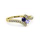3 - Eleni Blue Sapphire and Tanzanite with Side Diamonds Bypass Ring 
