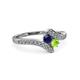 3 - Eleni Blue Sapphire and Peridot with Side Diamonds Bypass Ring 
