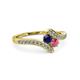 3 - Eleni Blue Sapphire and Rhodolite Garnet with Side Diamonds Bypass Ring 