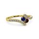 3 - Eleni Blue Sapphire and Red Garnet with Side Diamonds Bypass Ring 