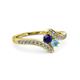 3 - Eleni Blue Sapphire and Aquamarine with Side Diamonds Bypass Ring 