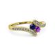 3 - Eleni Blue Sapphire and Amethyst with Side Diamonds Bypass Ring 