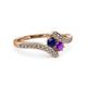 3 - Eleni Blue Sapphire and Amethyst with Side Diamonds Bypass Ring 