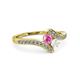 3 - Eleni Pink and White Sapphire with Side Diamonds Bypass Ring 