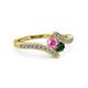 3 - Eleni Pink Sapphire and Emerald with Side Diamonds Bypass Ring 