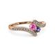 3 - Eleni Pink Sapphire and Iolite with Side Diamonds Bypass Ring 