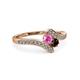 3 - Eleni Pink Sapphire and Red Garnet with Side Diamonds Bypass Ring 