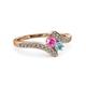 3 - Eleni Pink Sapphire and Aquamarine with Side Diamonds Bypass Ring 