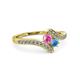 3 - Eleni Pink Sapphire and Blue Topaz with Side Diamonds Bypass Ring 