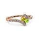 3 - Eleni Yellow Sapphire and Peridot with Side Diamonds Bypass Ring 