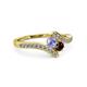 3 - Eleni Tanzanite and Red Garnet with Side Diamonds Bypass Ring 