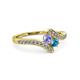 3 - Eleni Tanzanite and London Blue Topaz with Side Diamonds Bypass Ring 