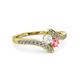 3 - Eleni White Sapphire and Pink Tourmaline with Side Diamonds Bypass Ring 