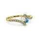 3 - Eleni White Sapphire and Blue Topaz with Side Diamonds Bypass Ring 
