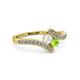 3 - Eleni White Sapphire and Peridot with Side Diamonds Bypass Ring 