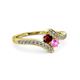 3 - Eleni Ruby and Pink Sapphire with Side Diamonds Bypass Ring 