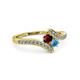 3 - Eleni Ruby and Blue Topaz with Side Diamonds Bypass Ring 