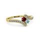3 - Eleni Ruby and Aquamarine with Side Diamonds Bypass Ring 