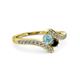 3 - Eleni Aquamarine and Black Diamond with Side Diamonds Bypass Ring 