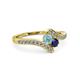 3 - Eleni Aquamarine and Blue Sapphire with Side Diamonds Bypass Ring 
