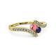 3 - Eleni Pink Tourmaline and Blue Sapphire with Side Diamonds Bypass Ring 