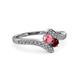 3 - Eleni Pink Tourmaline and Ruby with Side Diamonds Bypass Ring 