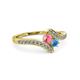 3 - Eleni Pink Tourmaline and Blue Topaz with Side Diamonds Bypass Ring 