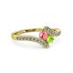 3 - Eleni Pink Tourmaline and Peridot with Side Diamonds Bypass Ring 