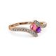 3 - Eleni Pink Tourmaline and Amethyst with Side Diamonds Bypass Ring 