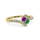 3 - Eleni Amethyst and Emerald with Side Diamonds Bypass Ring 