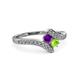 3 - Eleni Amethyst and Peridot with Side Diamonds Bypass Ring 