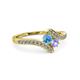 3 - Eleni Blue Topaz and Tanzanite with Side Diamonds Bypass Ring 