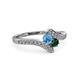 3 - Eleni Blue Topaz and Emerald with Side Diamonds Bypass Ring 