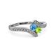 3 - Eleni Blue Topaz and Peridot with Side Diamonds Bypass Ring 