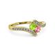 3 - Eleni Peridot and Pink Tourmaline with Side Diamonds Bypass Ring 