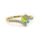3 - Eleni Peridot and Aquamarine with Side Diamonds Bypass Ring 