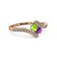 3 - Eleni Peridot and Amethyst with Side Diamonds Bypass Ring 
