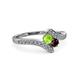 3 - Eleni Peridot and Red Garnet with Side Diamonds Bypass Ring 