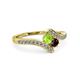 3 - Eleni Peridot and Red Garnet with Side Diamonds Bypass Ring 