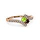 3 - Eleni Peridot and Red Garnet with Side Diamonds Bypass Ring 