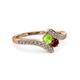3 - Eleni Peridot and Ruby with Side Diamonds Bypass Ring 