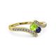 3 - Eleni Peridot and Blue Sapphire with Side Diamonds Bypass Ring 