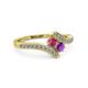 3 - Eleni Rhodolite Garnet and Amethyst with Side Diamonds Bypass Ring 