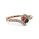 3 - Eleni Rhodolite Garnet and Emerald with Side Diamonds Bypass Ring 