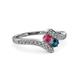 3 - Eleni Rhodolite Garnet and Blue Diamond with Side Diamonds Bypass Ring 