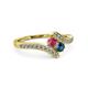 3 - Eleni Rhodolite Garnet and Blue Diamond with Side Diamonds Bypass Ring 